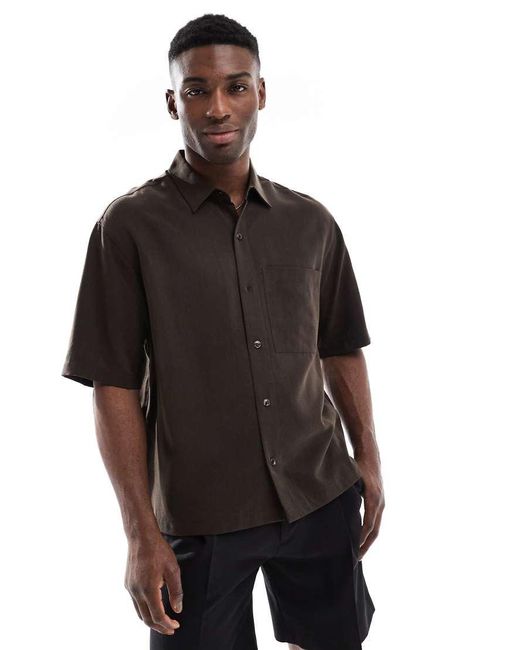 Pull&Bear Recht Overhemd Met Korte Mouwen in het Black voor heren