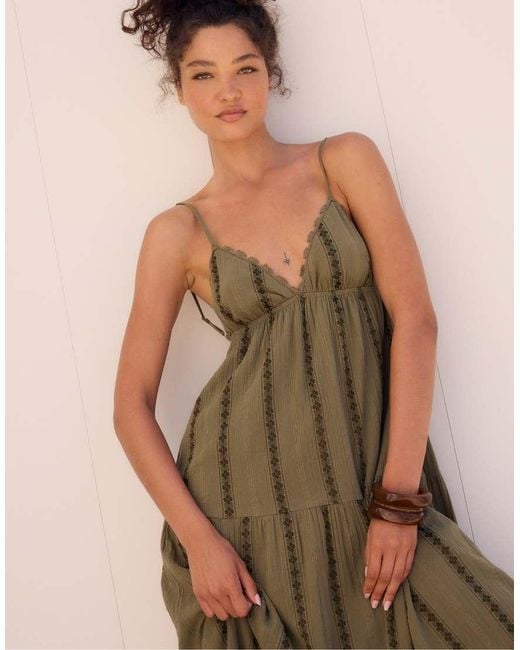 Stradivarius Green Long Flowing Dress With Open Back