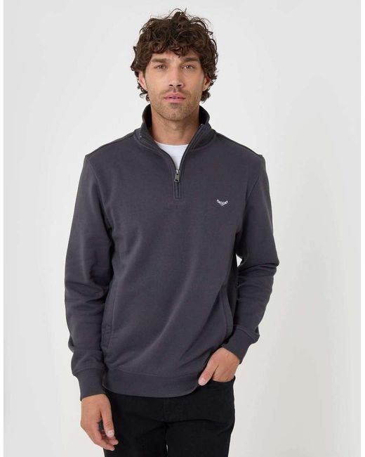 Threadbare Blue Cotton Rich Quarter Zip Sweatshirt for men