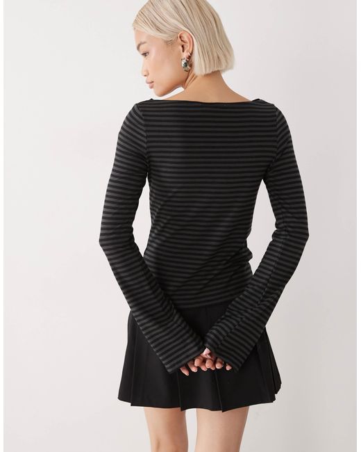 Weekday Black Annie Super Soft Boat Neck Long Sleeve Top