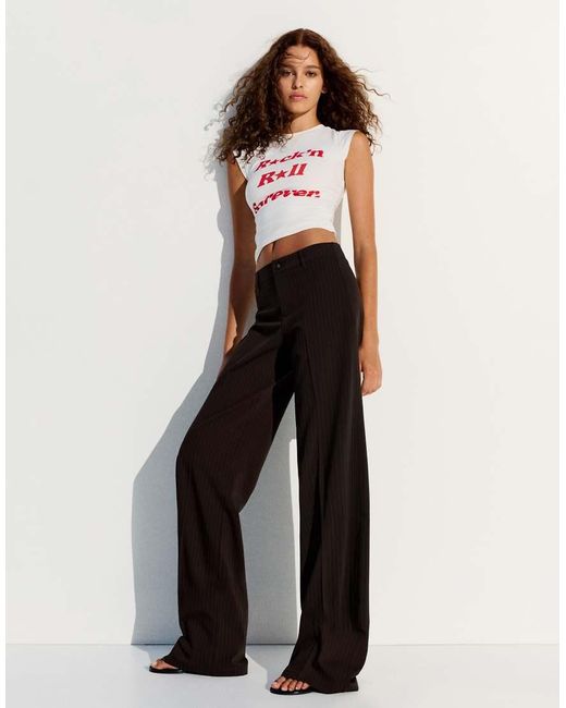 Bershka White Wide-leg Trousers