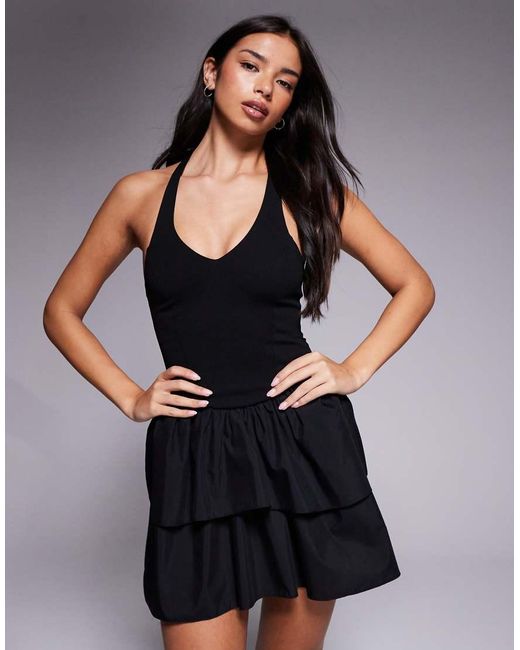 ASOS Blue Halter Ruffle Skirt Mini Dress
