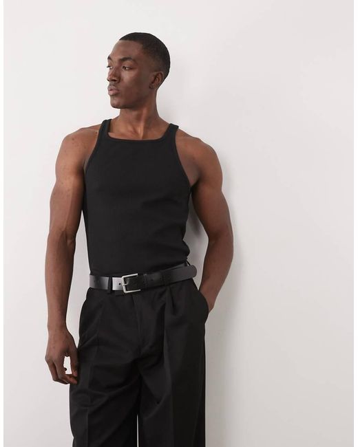 ASOS Black Muscle Fit Ribbed Tank With High Neck for men