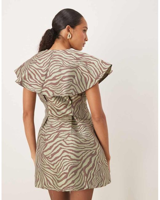 Ghospell Natural Jacquard Button Front Mini Dress
