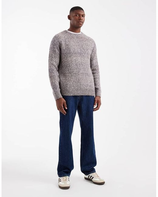 Threadbare Gray Crew Neck Knitted Ribbed Jumper for men