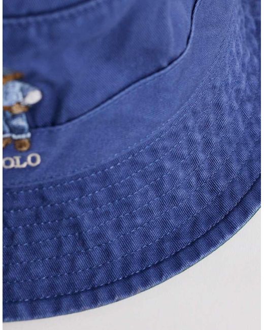 Polo Ralph Lauren Blue Bear Embroidered Denim Bucket Hat for men