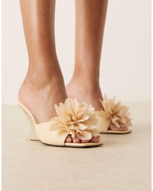 ASOS Natural Tilly Mule Wedges With Corsage Trim