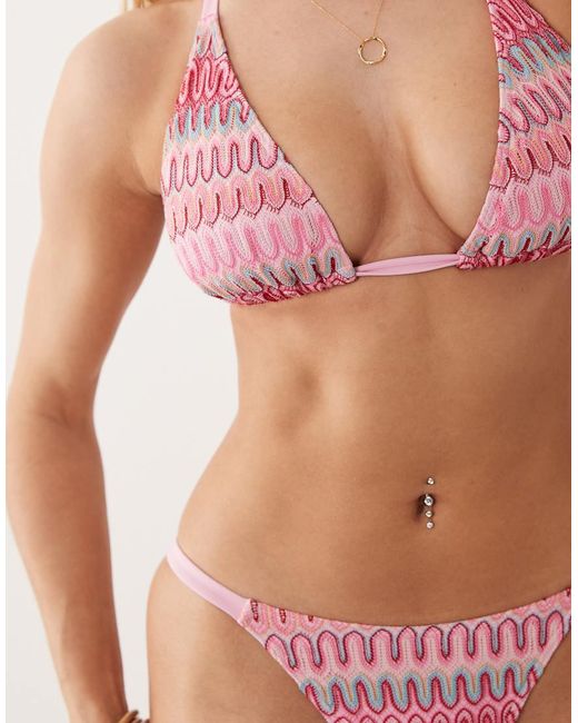 Peek & Beau Red Chevron Knit Triangle Bikini Top