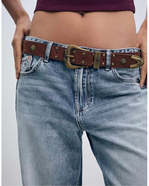 Ceinture à clous ronds - marron Stradivarius en coloris Blue