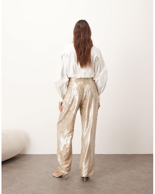 ARRANGE Natural Embellished Sequin Tailored Straight Leg Trouser