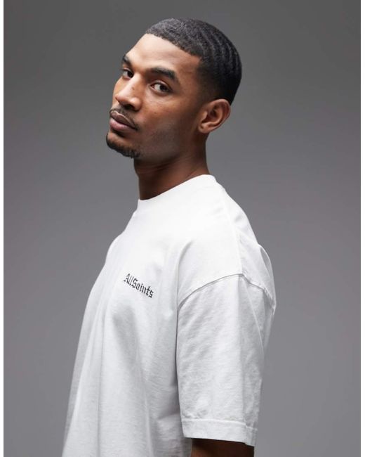 AllSaints Gray Skelly Short Sleeve Graphic Logo T-Shirt With Back Print for men