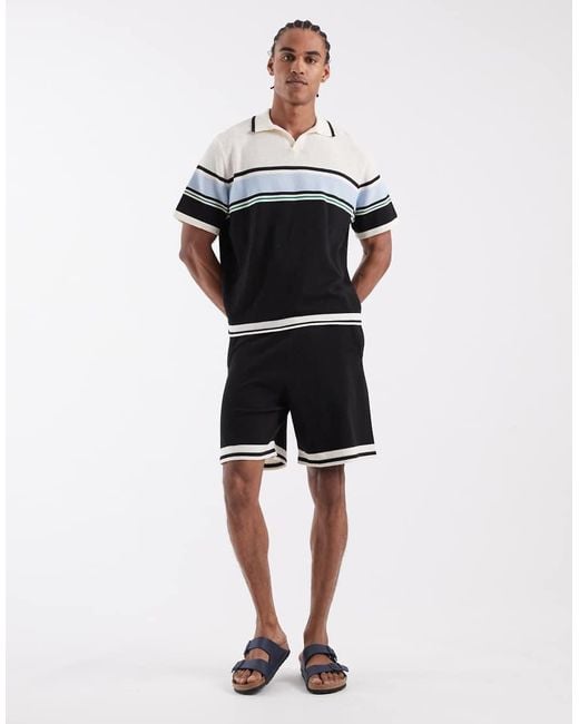 ASOS White Relaxed Knitted Co-ord Notch Neck With Stripe Detail for men