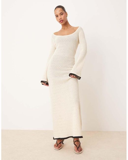 Pretty Lavish Natural Contrast Frill Sleeve Knit Maxi Dress