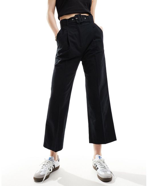 Pantalon ajusté à ceinture en lin mélangé ASOS en coloris Black