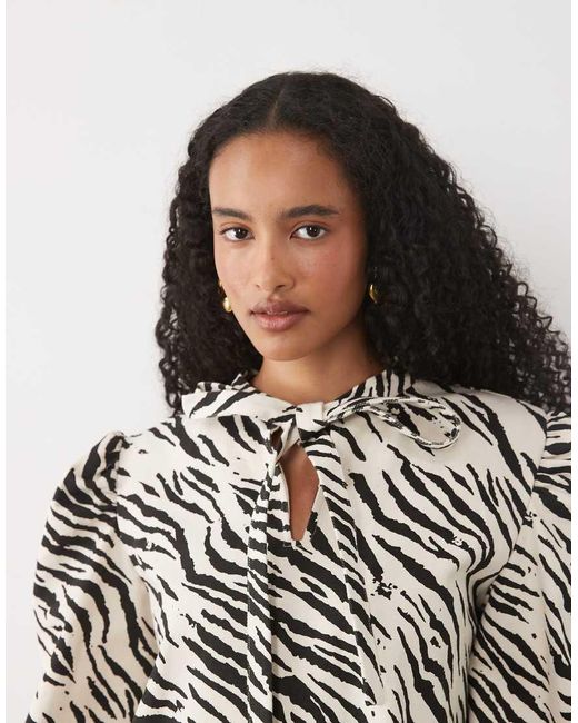 Sister Jane Multicolor Nuit Tie Collar Detail Long Sleeve Mini Dress