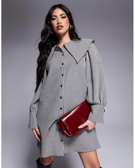 River Island Geruite Mini-Overhemdjurk Met Kraag in het Gray