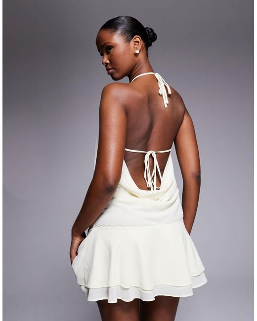 Tiger Mist 2.0 Halterneck Drape Tie Side Multiway Chiffon Mini Dress in  White | Lyst