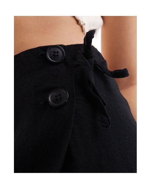 Monki Black Linen Wrap Tie Detail Mini Skirt