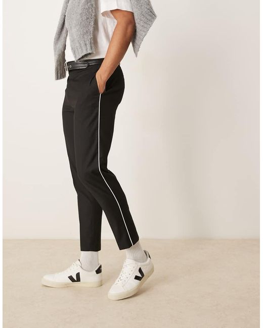 ASOS Nette Broek Met Toelopende Pijpen En Biezen Aan De Zijkant in het Natural voor heren