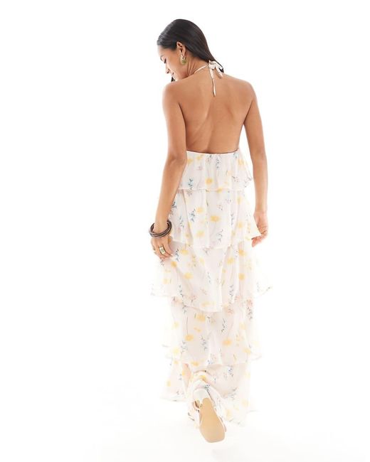Pieces White Ruffle Tiered Maxi Dress With Corsage Detail