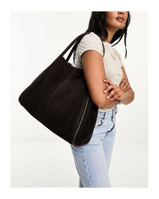 ASOS Black Suede Tote Bag With Tubular Piping