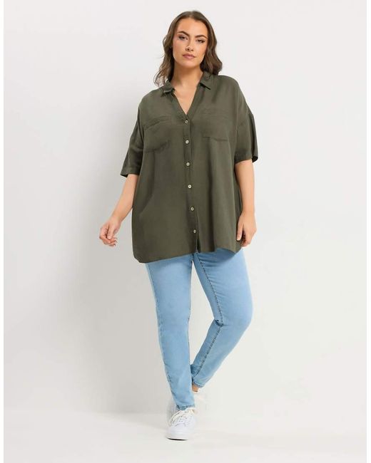 Yours Clothing Green Short Sleeve Linen Shirt
