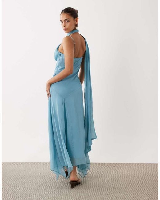 ASOS Blue Slip Maxi Dress With Hanky Hem