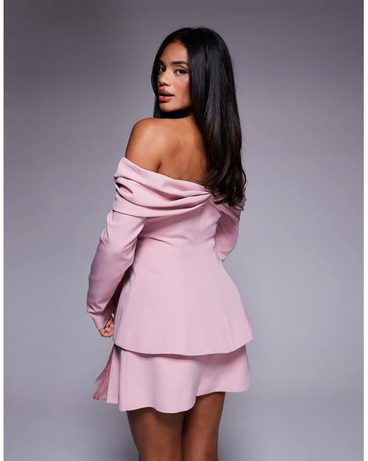 Blazer d'ensemble habillé avec plis en organza et épaules dénudées - vieux ASOS en coloris Pink