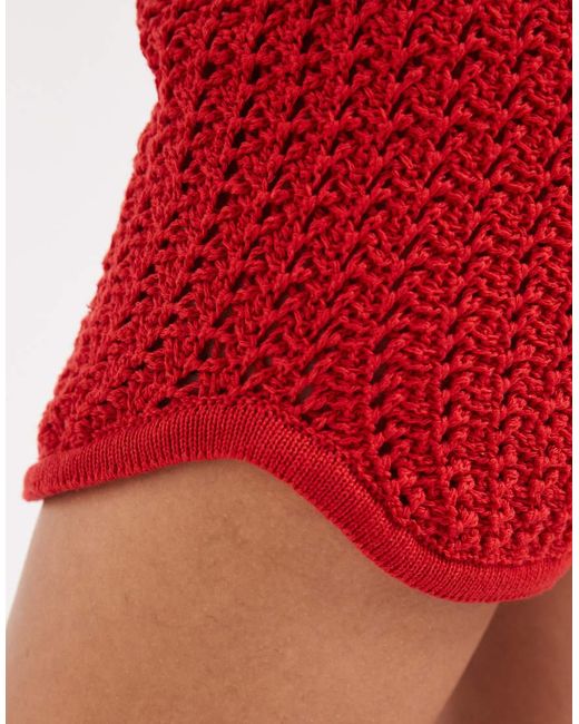 ASOS Red Crochet Knit Mirco Short Co-Ord