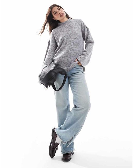 ONLY Gray High Neck Fluffy Slouchy Sweatshirt