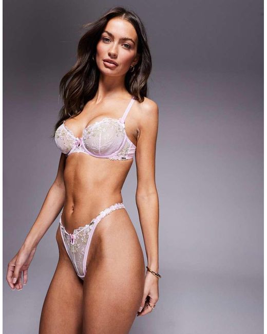 Boux Avenue Brown Nyra Ditsy Floral Embroidered Lace Lingerie Thong