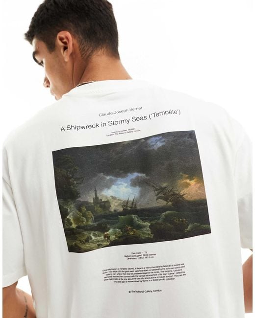 SELECTED Gray X The National Gallery Oversize T-shirt With Art Back Print for men