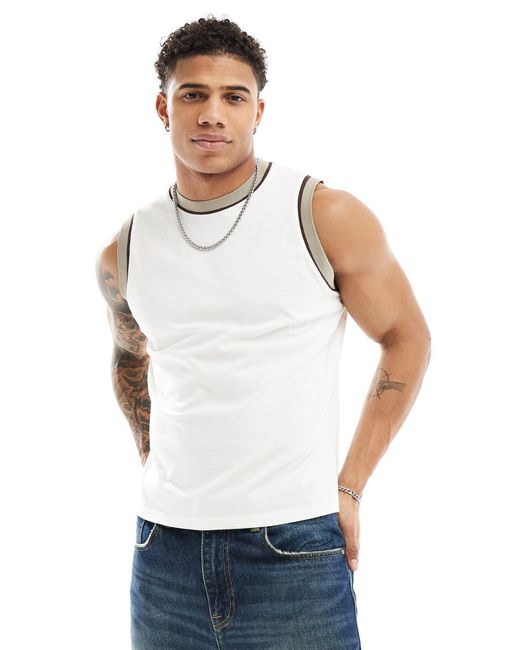 ASOS White Vest With Contrast Tipping for men