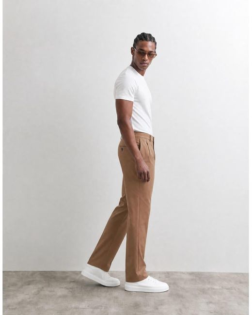 ASOS Brown Tailored Pleated Relaxed Tapered Pants for men