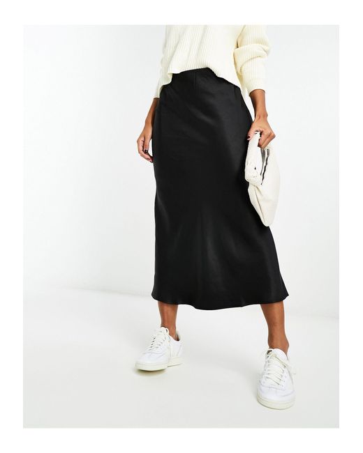 Mango Black Satin Midi Skirt