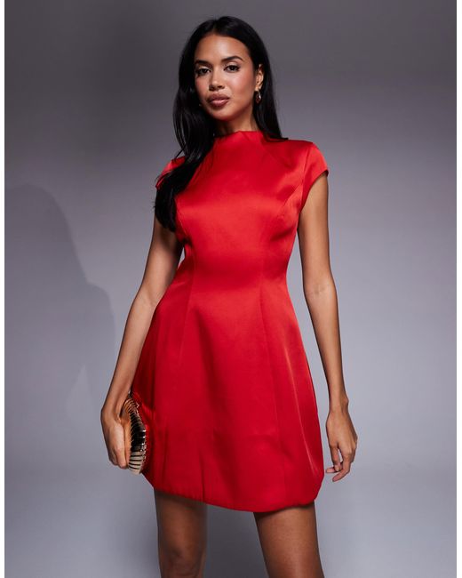 Bardot Delphi Satin Mini Dress in Red | Lyst