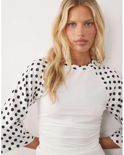 ASOS White Short Contrast Sleeve Top With Cinched Waist