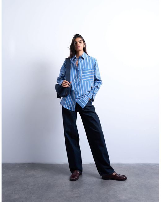 TOPSHOP Blue – gestreifte oversize-hemdbluse