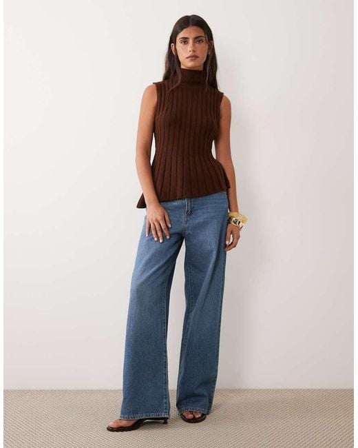 ASOS Brown Knitted Ribbed High Neck Tank Top