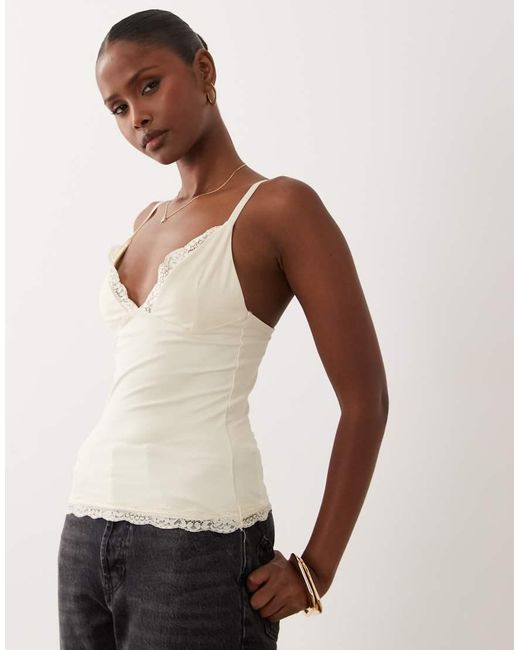 Cotton On White Hold Me Lace Trim Cami