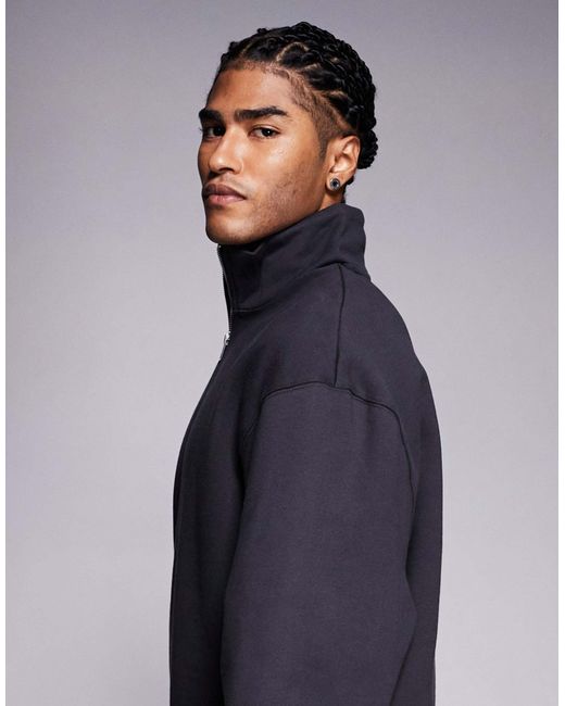 Sweat oversize à col zippé en tissu épais 400 g/m 2 ASOS pour homme en coloris Blue