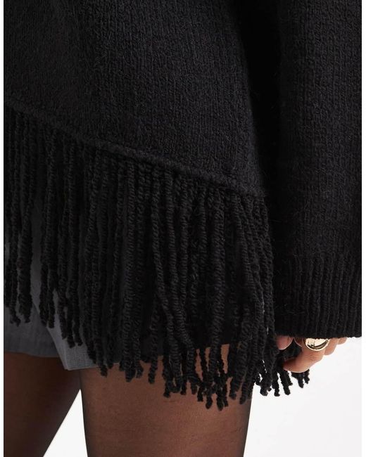 ASOS Black Oversized Fringed Jumper