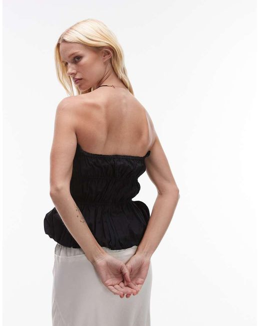 Mango Black Featuring Kaia Gerber Premium Cotton Shirred Bandeau Top With Bubble Hem