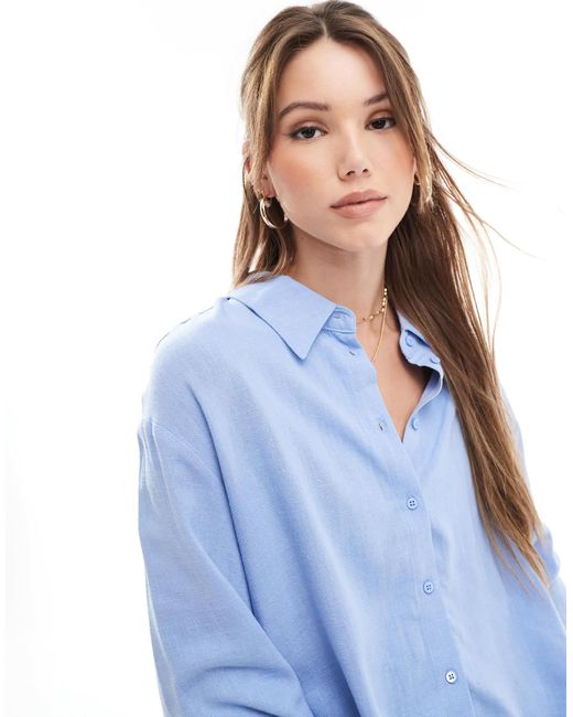 ONLY Blue – langärmliges hemd aus leinenmix