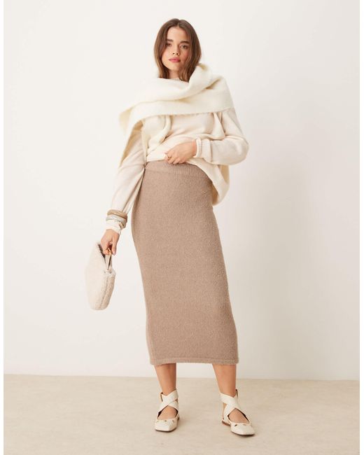New Look Natural Boucle Midi Skirt