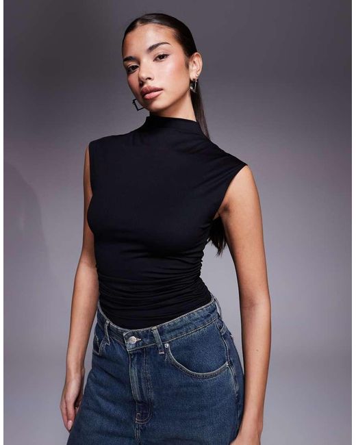GOOD AMERICAN Blue Weightless Sculpting Sleeveless High Neck Bodysuit