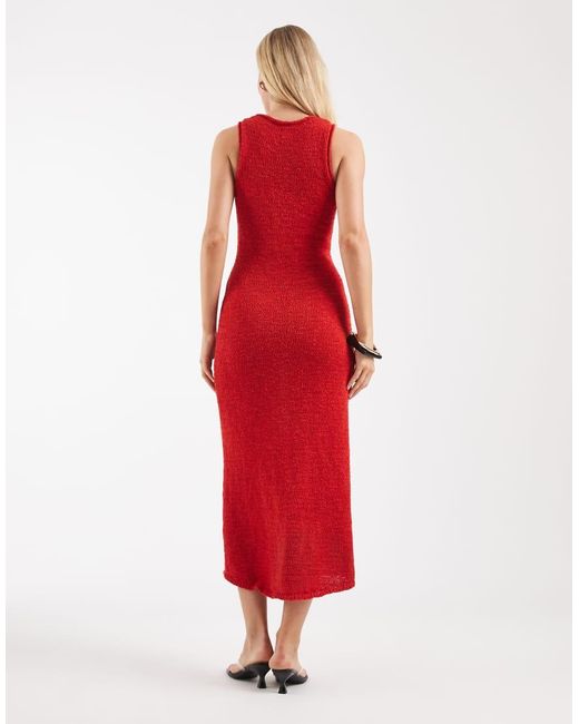 ASOS Red Slubby Racer Neck Midaxi Dress