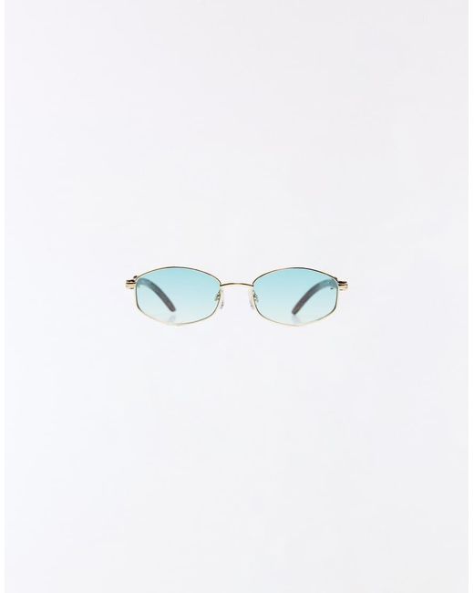 Bershka Blue Wood Effect Temple Sunglasses for men