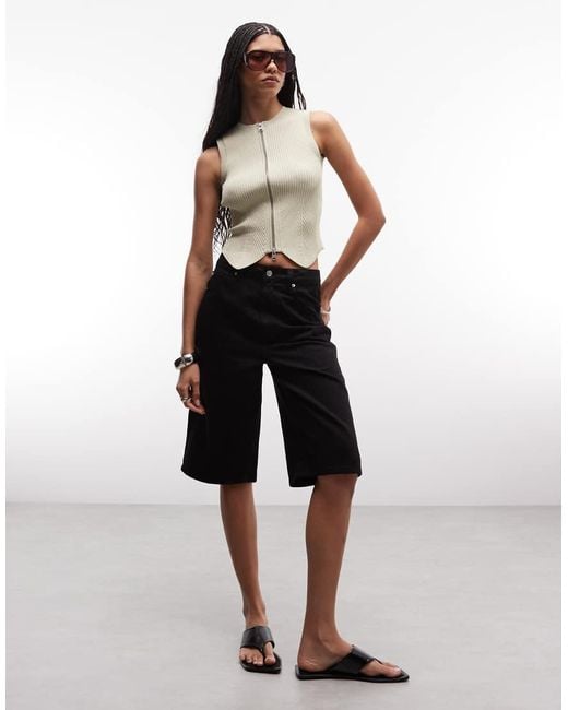 AllSaints Green Cruz Sleeveless Zip Rib Knit Waistcoat Top