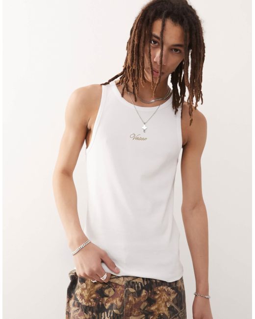 Vertere Berlin White 2 Pack Script Logo Ribbed Fitted Singlets for men